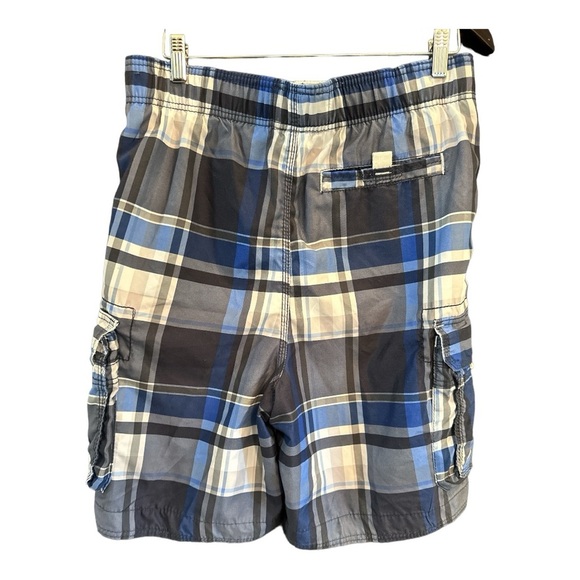 Y2K Vintage Abercrombie & Fitch Swim Trunks Mens Small Blue Plaid Cargo Pockets - Picture 2 of 5